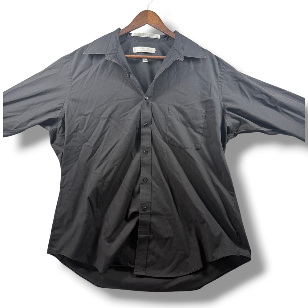 Geoffrey Beene Mens Wrinkle Free Button Down Shirt Black 17 34/35 Long Sleeve